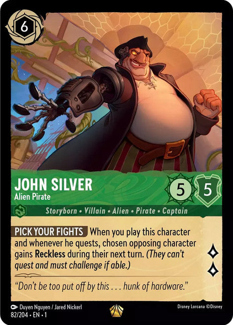 Carta John Silver - Alien Pirate,Set The First Chapter, Número de Tarjeta 82 , Color Emerald, Rarity Legendary