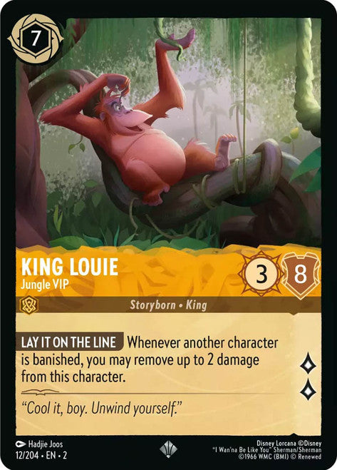 Carta King Louie - Jungle VIP,Set Rise of the Floodborn , Número de Tarjeta 12 , Color Amber, Rarity Super Rare