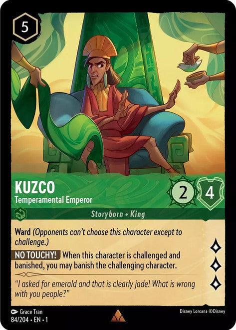 Carta Kuzco - Temperamental Emperor,Set The First Chapter, Número de Tarjeta 84 , Color Emerald, Rarity Rare