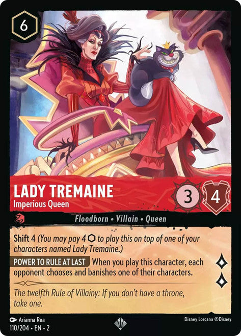 Carta Lady Tremaine - Imperious Queen,Set Rise of the Floodborn , Número de Tarjeta 110 , Color Ruby, Rarity Super Rare