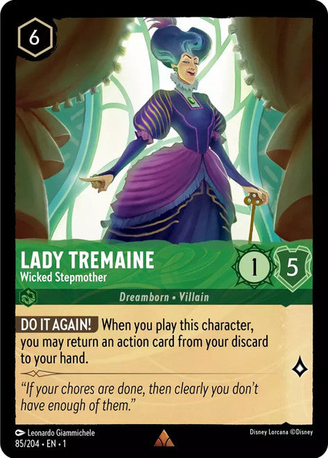 Carta Lady Tremaine - Wicked Stepmother,Set The First Chapter, Número de Tarjeta 85 , Color Emerald, Rarity Rare