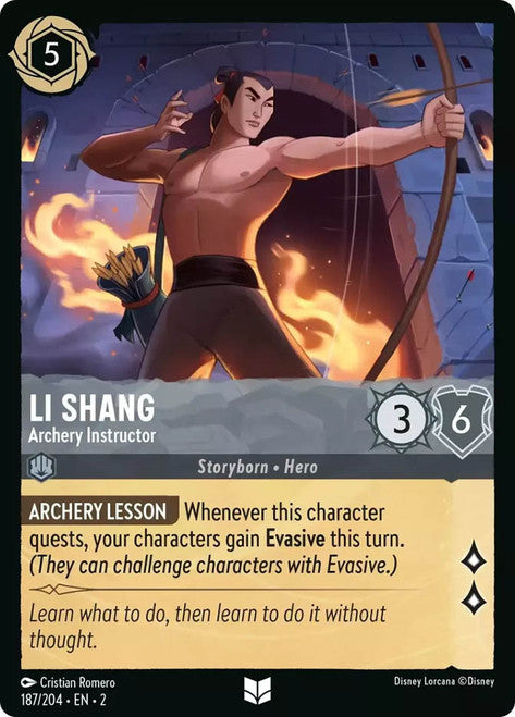 Carta Li Shang - Archery Instructor,Set Rise of the Floodborn , Número de Tarjeta 187 , Color Steel, Rarity Uncommon