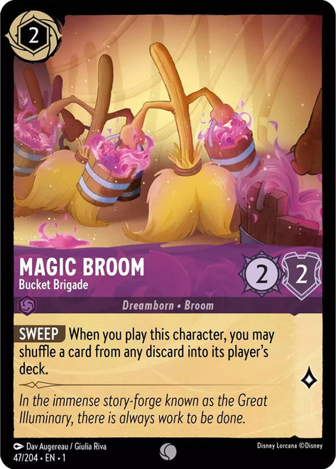 Carta Magic Broom - Bucket Brigade,Set The First Chapter, Número de Tarjeta 47 , Color Amethyst, Rarity Common