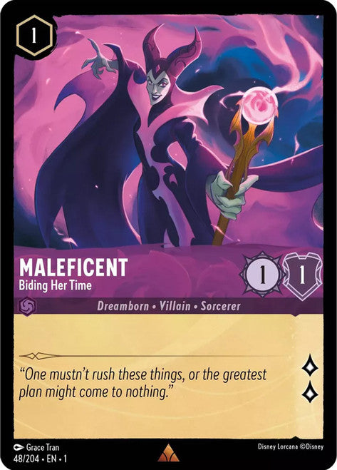 Carta Maleficent - Biding Her Time,Set The First Chapter, Número de Tarjeta 48 , Color Amethyst, Rarity Rare
