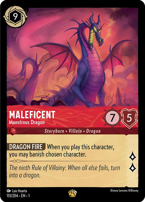 Carta Maleficent - Monstrous Dragon,Set The First Chapter, Número de Tarjeta 113 , Color Ruby, Rarity Legendary
