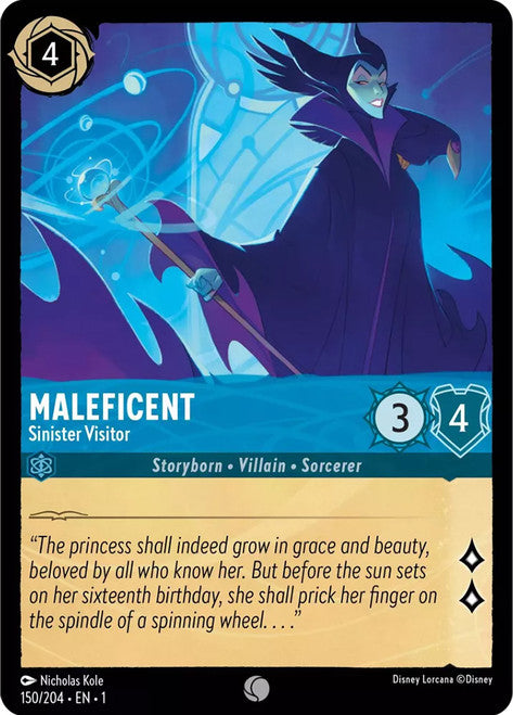 Carta Maleficent - Sinister Visitor,Set The First Chapter, Número de Tarjeta 150 , Color Sapphire, Rarity Common