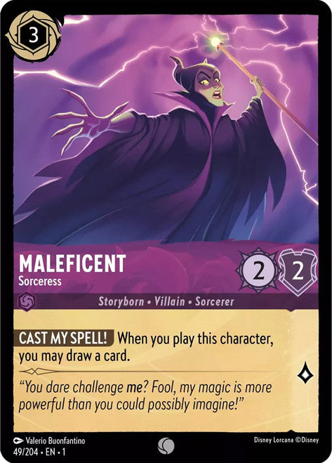 Carta Maleficent - Sorceress,Set The First Chapter, Número de Tarjeta 49 , Color Amethyst, Rarity Common