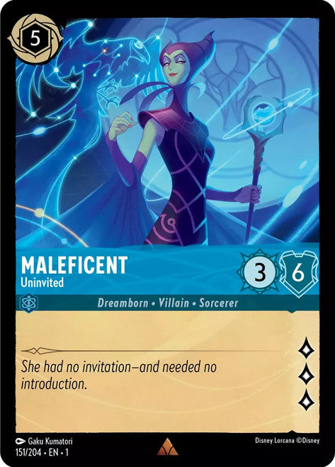 Carta Maleficent - Uninvited,Set The First Chapter, Número de Tarjeta 151 , Color Sapphire, Rarity Rare