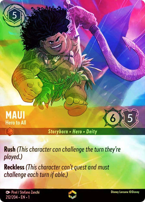 Carta Maui - Hero to All,Set The First Chapter, Número de Tarjeta 212 , Color Ruby, Rarity Enchanted