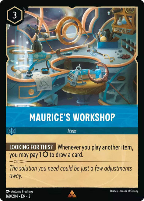 Carta Maurice's Workshop,Set Rise of the Floodborn , Número de Tarjeta 168 , Color Sapphire, Rarity Rare