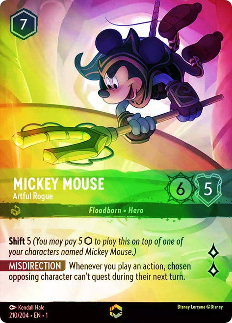 Carta Mickey Mouse - Artful Rogue,Set The First Chapter, Número de Tarjeta 210 , Color Emerald, Rarity Enchanted