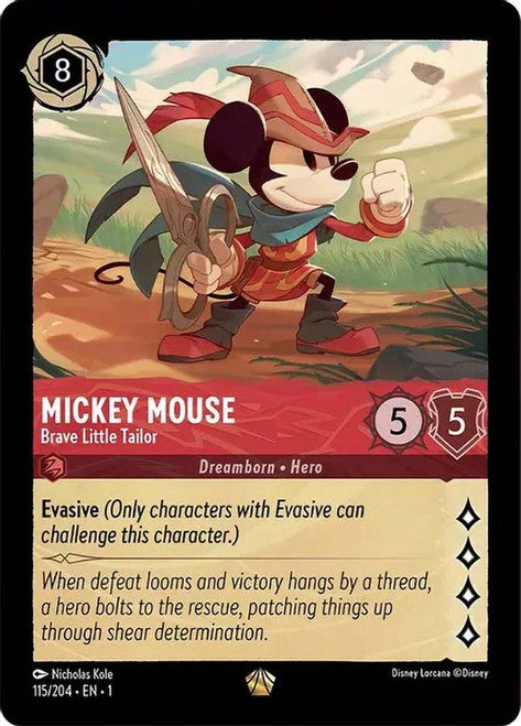 Carta Mickey Mouse - Brave Little Tailor,Set The First Chapter, Número de Tarjeta 115 , Color Ruby, Rarity Legendary