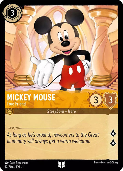 Carta Mickey Mouse - True Friend,Set The First Chapter, Número de Tarjeta 12 , Color Amber, Rarity Uncommon