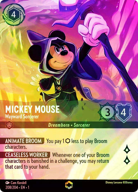 Carta Mickey Mouse - Wayward Sorcerer,Set The First Chapter, Número de Tarjeta 208 , Color Amethyst, Rarity Enchanted