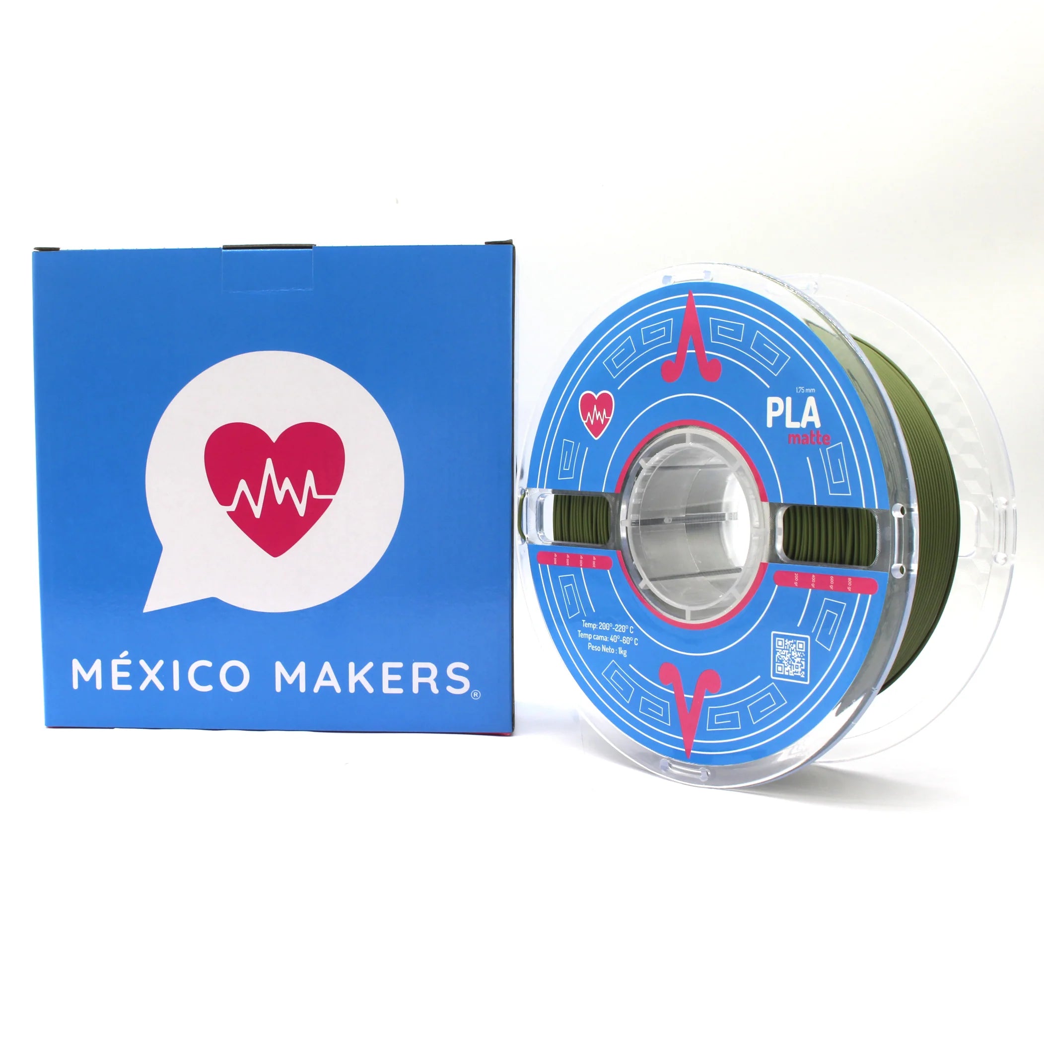 México Makers - Filamento PLA Matte Verde Militar para Impresora 3D