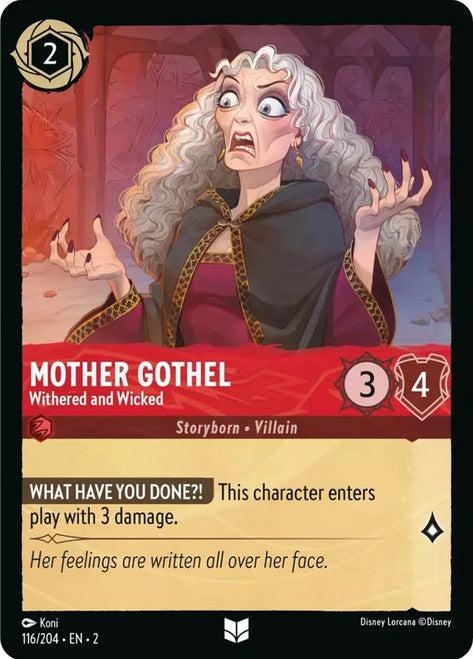 Carta Mother Gothel - Withered and Wicked,Set Rise of the Floodborn , Número de Tarjeta 116 , Color Ruby, Rarity Uncommon