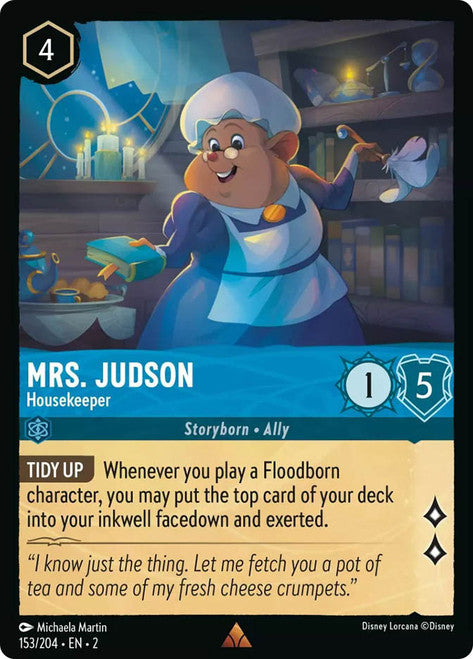 Carta Mrs. Judson - Housekeeper,Set Rise of the Floodborn , Número de Tarjeta 153 , Color Sapphire, Rarity Rare