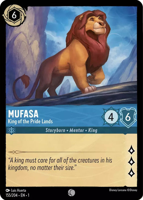 Carta Mufasa - King of the Pride Lands,Set The First Chapter, Número de Tarjeta 155 , Color Sapphire, Rarity Common