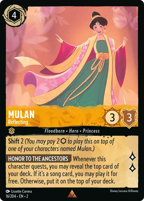 Carta Mulan - Reflecting,Set Rise of the Floodborn , Número de Tarjeta 16 , Color Amber, Rarity Rare