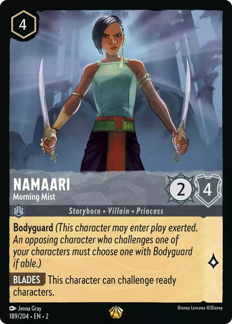 Carta Namaari - Morning Mist,Set Rise of the Floodborn , Número de Tarjeta 189 , Color Steel, Rarity Legendary