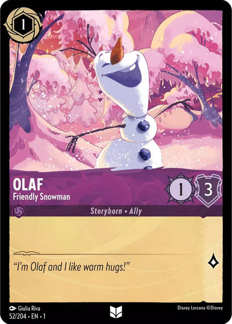 Carta Olaf - Friendly Snowman,Set The First Chapter, Número de Tarjeta 52 , Color Amethyst, Rarity Uncommon