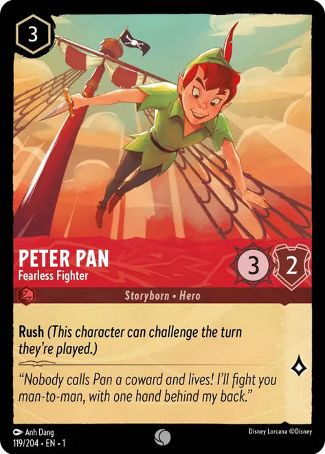 Carta Peter Pan - Fearless Fighter,Set The First Chapter, Número de Tarjeta 119 , Color Ruby, Rarity Common