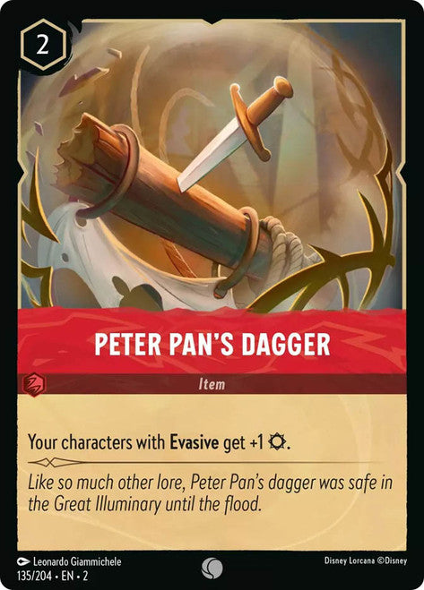 Carta Peter Pan's Dagger,Set Rise of the Floodborn , Número de Tarjeta 135 , Color Ruby, Rarity Common