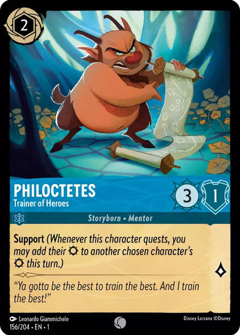 Carta Philoctetes - Trainer of Heroes,Set The First Chapter, Número de Tarjeta 156 , Color Sapphire, Rarity Common