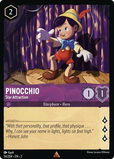 Carta Pinocchio - Star Attraction,Set Rise of the Floodborn , Número de Tarjeta 56 , Color Amethyst, Rarity Rare