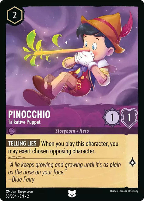 Carta Pinocchio - Talkative Puppet,Set Rise of the Floodborn , Número de Tarjeta 58 , Color Amethyst, Rarity Uncommon
