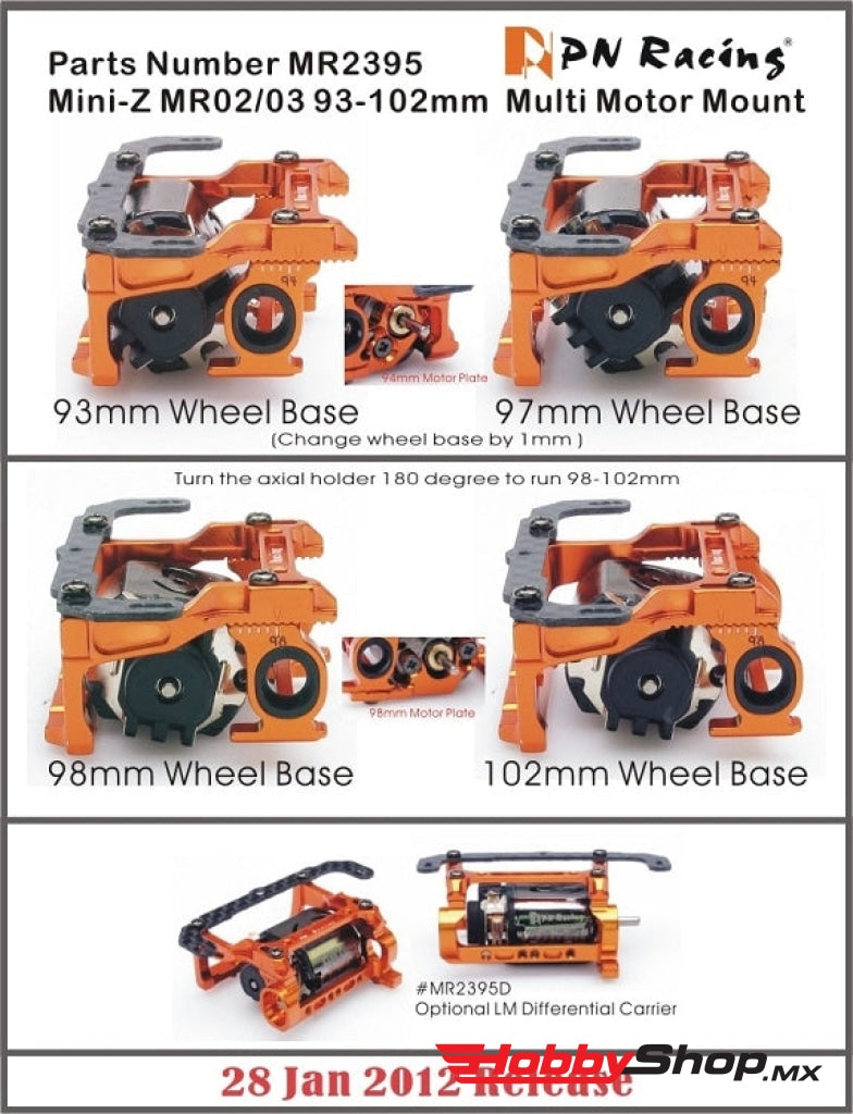 Pn Racing - Mini-Z Mr02/03 93-102Mm Multi Motor Mount (Orange) En Existencia