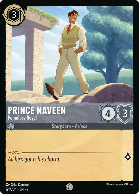 Carta Prince Naveen - Penniless Royal,Set Rise of the Floodborn , Número de Tarjeta 191 , Color Steel, Rarity Common