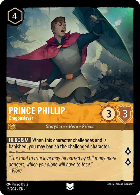 Carta Prince Phillip - Dragonslayer,Set The First Chapter, Número de Tarjeta 16 , Color Amber, Rarity Uncommon