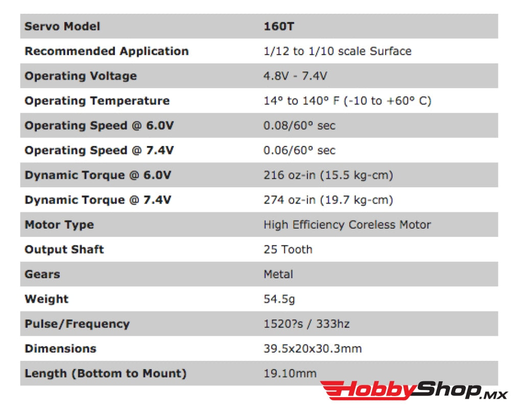 Protek Rc - 160T Low Profile High Torque Metal Gear Servo Voltage/Metal Case En Existencia