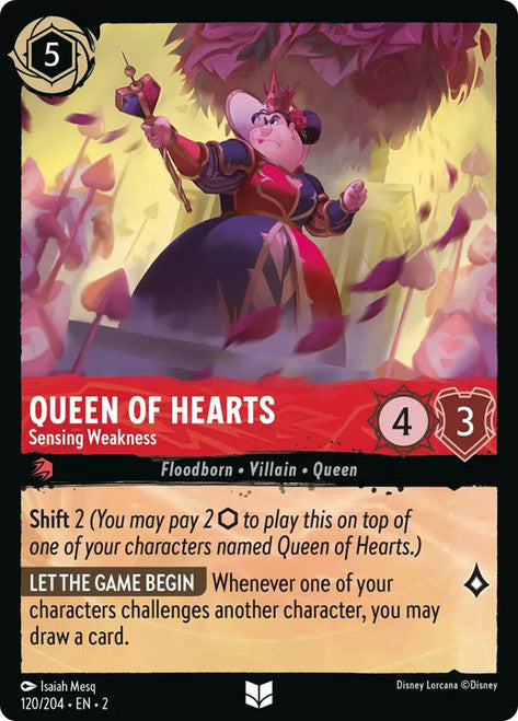 Carta Queen of Hearts - Sensing Weakness,Set Rise of the Floodborn , Número de Tarjeta 120 , Color Ruby, Rarity Uncommon