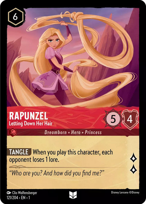 Carta Rapunzel - Letting Down Her Hair,Set The First Chapter, Número de Tarjeta 121 , Color Ruby, Rarity Uncommon