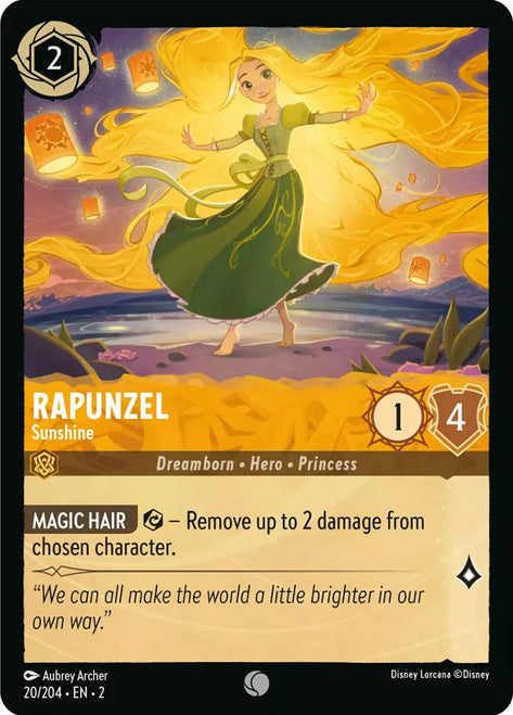 Carta Rapunzel - Sunshine,Set Rise of the Floodborn , Número de Tarjeta 20 , Color Amber, Rarity Common