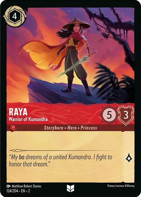 Carta Raya - Warrior of Kumandra,Set Rise of the Floodborn , Número de Tarjeta 124 , Color Ruby, Rarity Uncommon