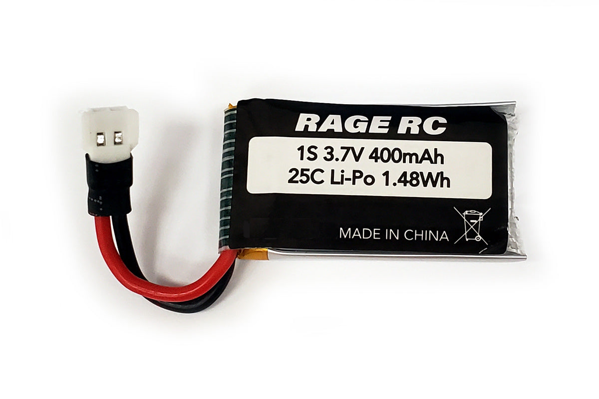 Rage R/C - 1S 3.7V 400mAh 25C LiPo Battery; Tempest 600, Super Cub MX, Micro Warbirds