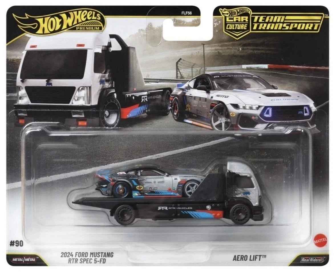 Mattel - Hot Wheels Team Transport - 2024 Ford Mustang RTR Spec 5-FD & Aero Lift #90