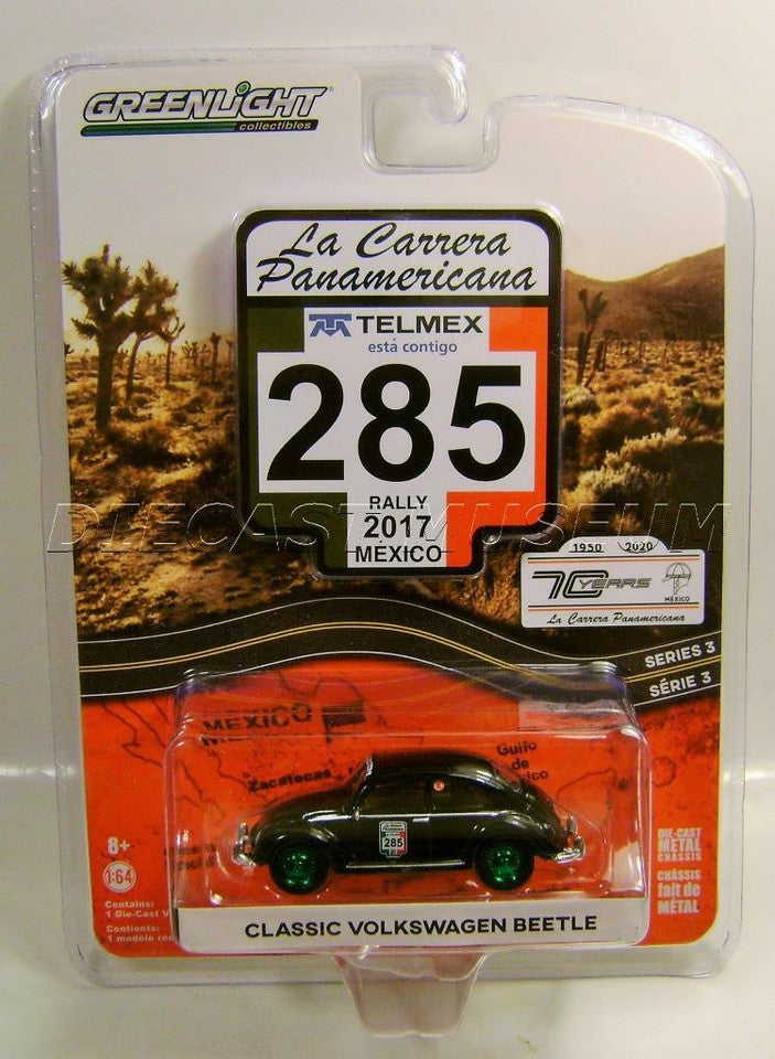 Greenlight - La Carrera Panamericana Series 3 - #285 Classic Volkswagen Beetle (La Carrera Panamericana 2017) Solid Pack "Green" Chase, escala 1:64