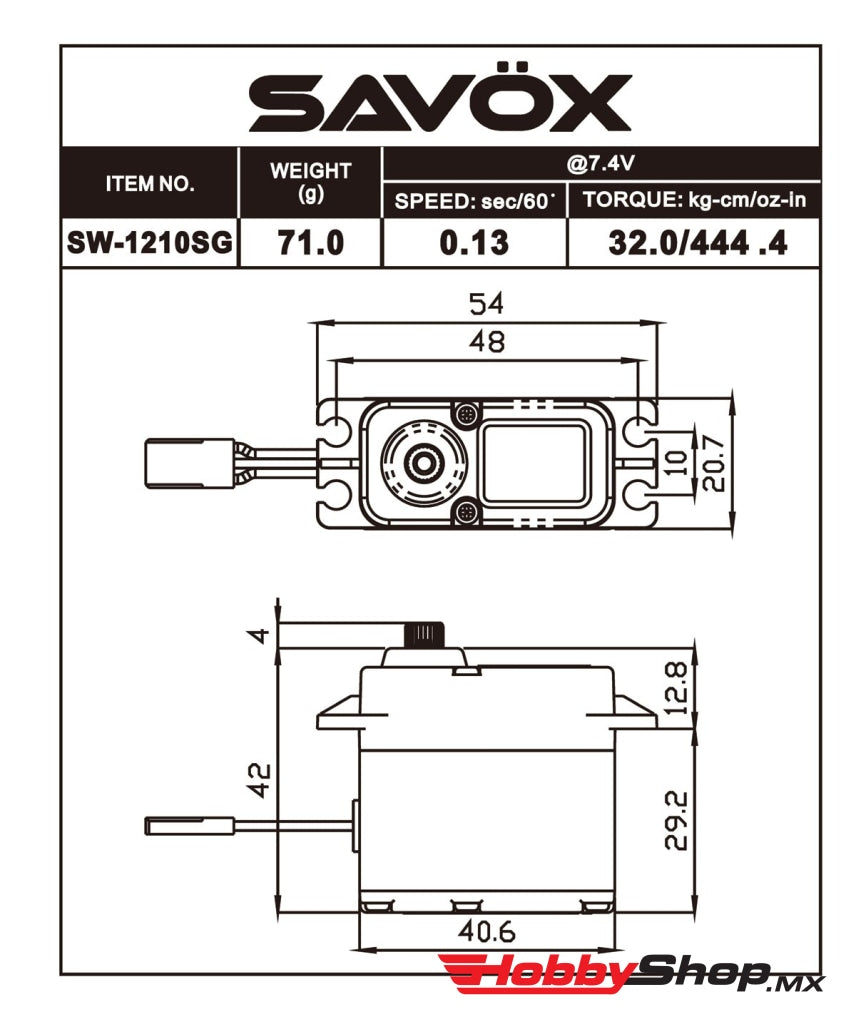 Savox - Servo Digital De Alto Voltaje A Prueba Agua 0.13Sec / 444.4Oz @ 7.4V En Existencia