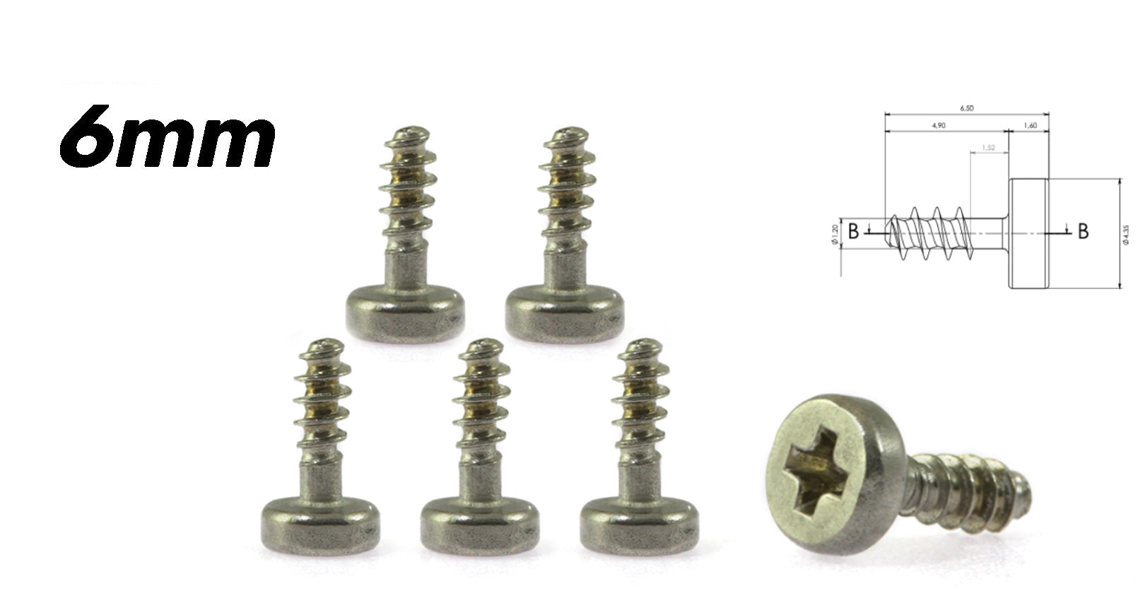 ScaleAuto - Tornillería para Carrocerías de 6mm con Cabeza de 4,3mm. M2