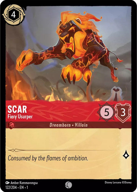 Carta Scar - Fiery Usurper,Set The First Chapter, Número de Tarjeta 122 , Color Ruby, Rarity Common