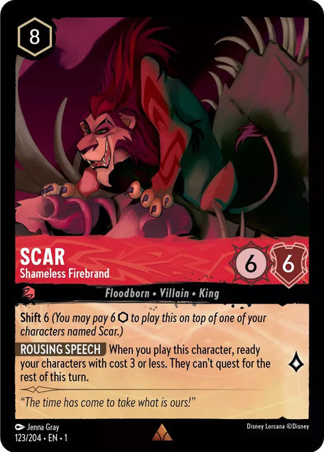 Carta Scar - Shameless Firebrand,Set The First Chapter, Número de Tarjeta 123 , Color Ruby, Rarity Rare