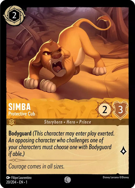 Carta Simba - Protective Cub,Set The First Chapter, Número de Tarjeta 20 , Color Amber, Rarity Common