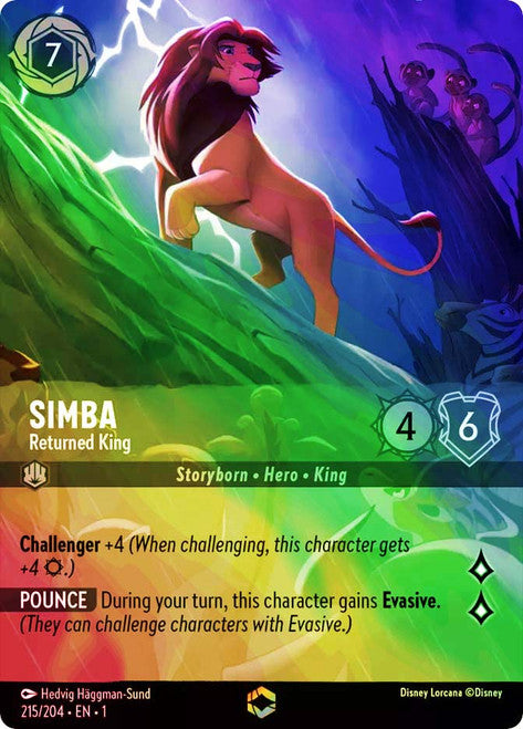 Carta Simba - Returned King,Set The First Chapter, Número de Tarjeta 215 , Color Steel, Rarity Enchanted