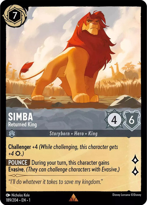 Carta Simba - Returned King,Set The First Chapter, Número de Tarjeta 189 , Color Steel, Rarity Rare