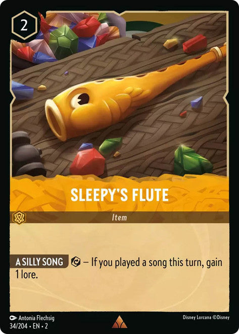 Carta Sleepy's Flute,Set Rise of the Floodborn , Número de Tarjeta 34 , Color Amber, Rarity Rare