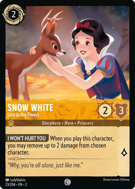 Carta Snow White - Lost in the Forest,Set Rise of the Floodborn , Número de Tarjeta 23 , Color Amber, Rarity Common